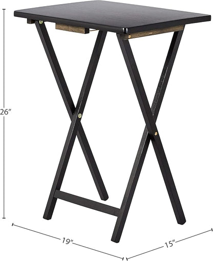 Amazon Basics Portable Foldable TV Tray Table with Storage Rack, Space-Saving Design, 15" x 19" x 26", Black, 4-Pack