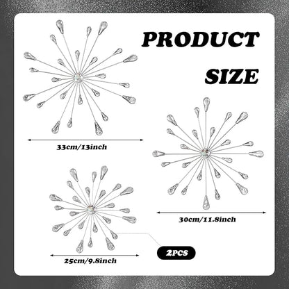 ZEXUIRU 4 Set Silver Starburst Wall Art for Home Decor Metal Bling Crystal Rhinestones Sunburst Wall Decor Sparkling Rhinestone Art Accent -Silver 13in/11.8in/9.8in/9.8in