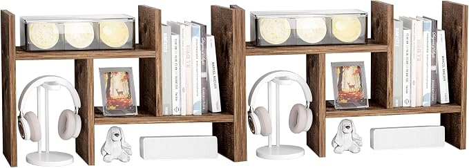 Jerry & Maggie Desktop Organizer Office Storage Rack Adjustable Wood Display Shelf Free Style Double H, Multi-Functional Mini Bookshelf for Desk Natural Stand (Natural Wood Tone/2 Pack)