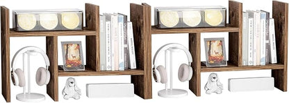 Jerry & Maggie Desktop Organizer Office Storage Rack Adjustable Wood Display Shelf Free Style Double H, Multi-Functional Mini Bookshelf for Desk Natural Stand (Natural Wood Tone/2 Pack)