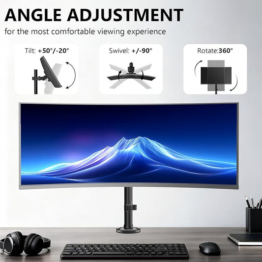WALI Heavy Duty Single Monitor Arm Desk Mount for 13-49 Inch Screens, Ultrawide Monitor Stand with Full Motion Tilt, Swivel, Rotation, Holds up to 44 lbs, C-Clamp Mount for VESA 75/100mm,(M001S)