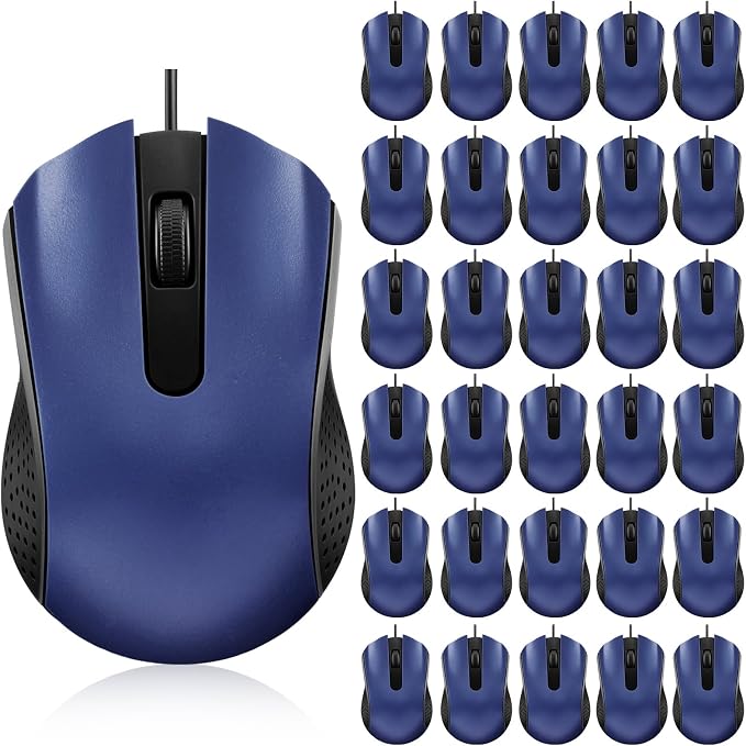 Bonuci 30 Pack USB Wired Mouse 3 Button Corded Computer Mice Bulk USB Mouse for PC Desktop, Laptop, Office, School, Classroom Use(Blue)