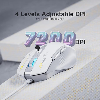 Uineer Wired Mouse, 4 Levels Adjustable DPI, 6 Programmable Buttons, Ergonomic Computer Wired Mouse for PC Laptop Computer for Working and Gaming - Plug & Play (White)