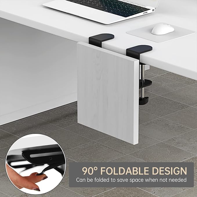 Sisyphy Ergonomics Desk Extender Tray, 9.5x9.1" Punch-Free Clamp on, Foldable Keyboard Drawer Tray, Table Mount Arm Wrist Rest Shelf, Computer Elbow Arm Support