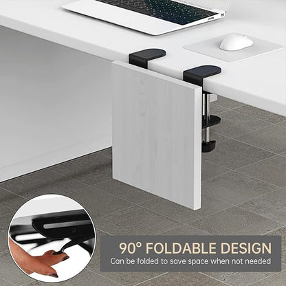Sisyphy Ergonomics Desk Extender Tray, 9.5x9.1" Punch-Free Clamp on, Foldable Keyboard Drawer Tray, Table Mount Arm Wrist Rest Shelf, Computer Elbow Arm Support