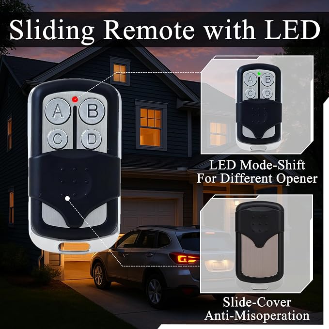 2 for LiftMaster Chamberlain Craftsman Garage Door Opener Keychain Remote | Replace 893LM 893Max 891LM 973LM 373LM | For Yellow Green Red Orange Purple | Easy to Set | Control 4 Door | With Slide