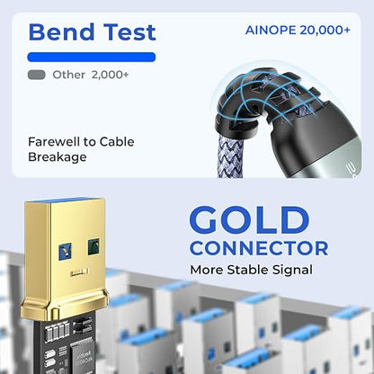 AINOPE USB to USB Cable, 6.6FT USB 3.0 A to A Male to Male Cable 5Gbps Double End Type A Cord for Data Transfer Compatible with Hard Drive, Laptop Cooling Pad, USB Hub, KVM, DVD(Not for PC-to-PC)