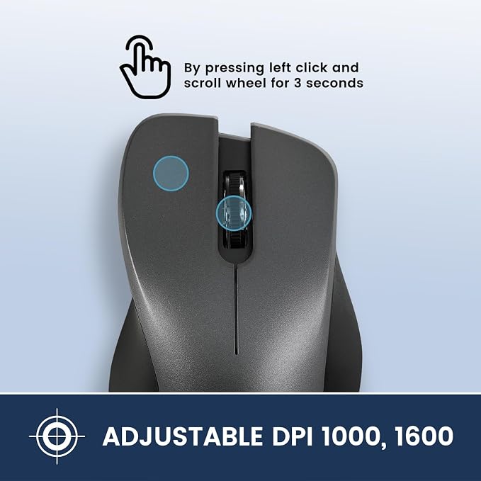 Perixx PERIMICE-821IB Wireless Bluetooth Mouse - Silent Click - Ergonomic Design - Iron Black