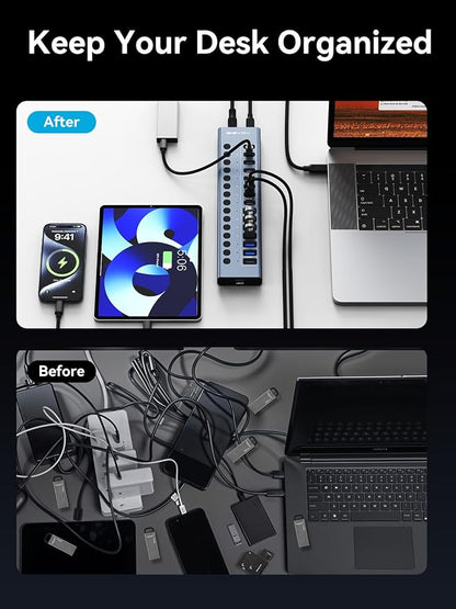 ACASIS Powered USB C Hub, 16-in-1 USB 3.2 Hub 10Gbps, 6 USB-A 3.2 + 2 USB-A 2.0+ 8 USB-C 3.2 Ports, Dual USB-C PD 30W, 150W Adapter, 3.3FT Cable, Aluminum USB Hub for PC, Laptop, Mac mini, iMac, iPad