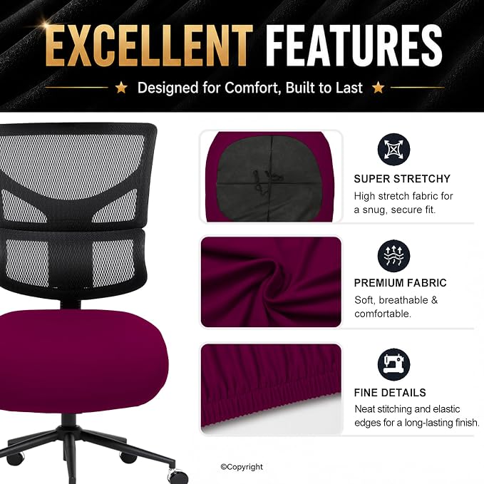 DIVA EN CAMINO DEC Stretchable Desk Office Chair Seat Cushion Covers - Universal Spandex Computer Chair Slipcover - Removable Washable Cushion Protectors for Dogs, Cats, Pets