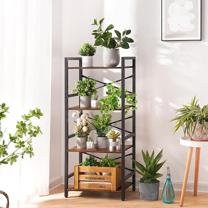 Yoobure 4 Tier Bookshelf - Small Book Shelf Industrial Bookcase, Narrow Book Case Book Storage Organizer for CD/Movie/Book, Bookshelves for Bedroom Office Living Room Berry Brown