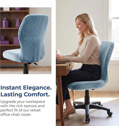 Deisy Dee Velvet Stretch Armless Office Chair Covers - Colorful Stretch Slipcover for Desk Chairs (Baby Blue)