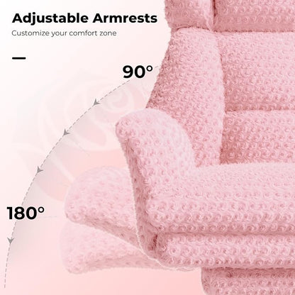HOMRELEXA Big and Tall Office Chair, Flip Armrests for Pets & Cross Legged Sitting, Executive Ergonomic Computer Gaming Chair with Foot Rest, Rose Velvet Pink Wide Seat Reclining Desk Chair