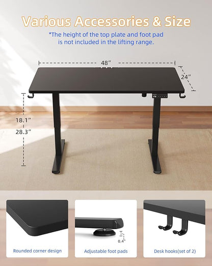 YIHAYO One-Piece Low Height Adjustable Desk, Lifts 18.1-28.3 Inches, Electric Standing Desk for Short People, 48 x 24 Inches Computer Table with Splice Board for Home Office, Black