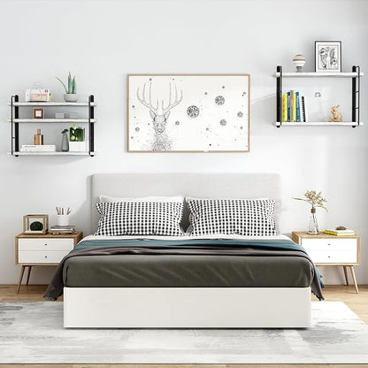 MXCSE Wall Shelves, Wall Mounted Bookshelves, DIY Floating Shelves for Wall, Wood Hanging Book Shelves for Room, Bedroom, Living Room, Easy Installation (Washed White, 50W x 17H)