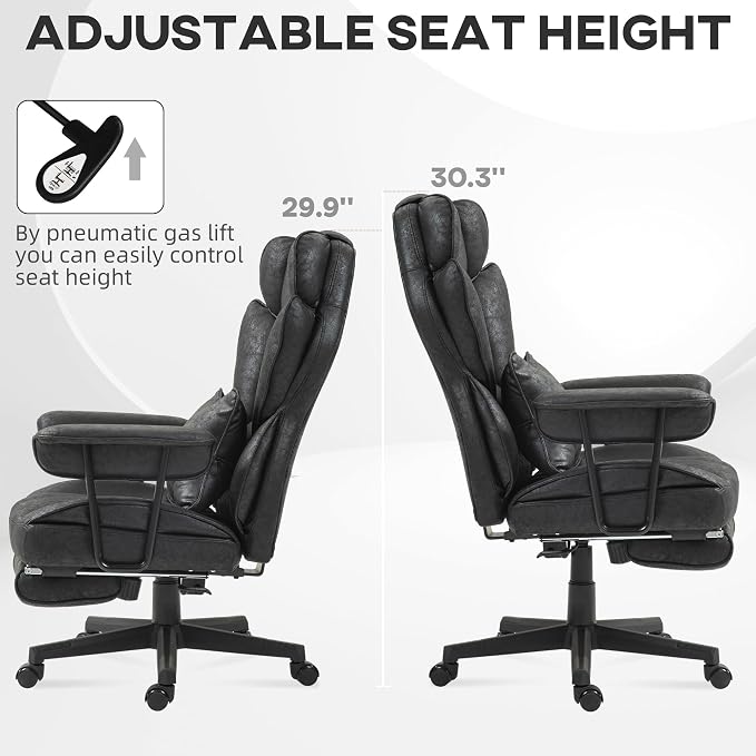 HOMCOM Massage Executive Office Chair with 6 Vibration Points, 400LBS Heated Big and Tall Office Chair with Foot Rest and Lumbar Support, Microfiber Reclining Computer Desk Chair, Black