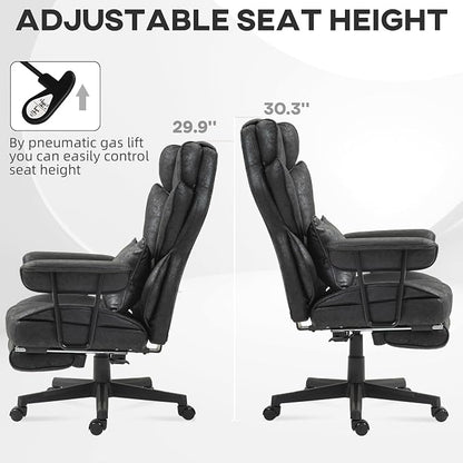 HOMCOM Massage Executive Office Chair with 6 Vibration Points, 400LBS Heated Big and Tall Office Chair with Foot Rest and Lumbar Support, Microfiber Reclining Computer Desk Chair, Black