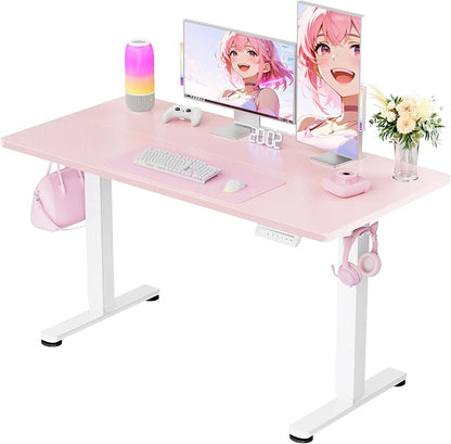 ErGear Height Adjustable Electric Standing Desk, 48 x 24 Inches Sit Stand up Desk, Memory Computer Home Office Desk, Pink