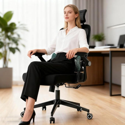 Ergonomic Office Chair - 400LB Comfy Desk Chairs with Adjustable Headrest and Lumbar Back Support, Mesh Computer Chairs with Wheels and Arms for Home Office, Study (218Black-With Headrest-NEW)