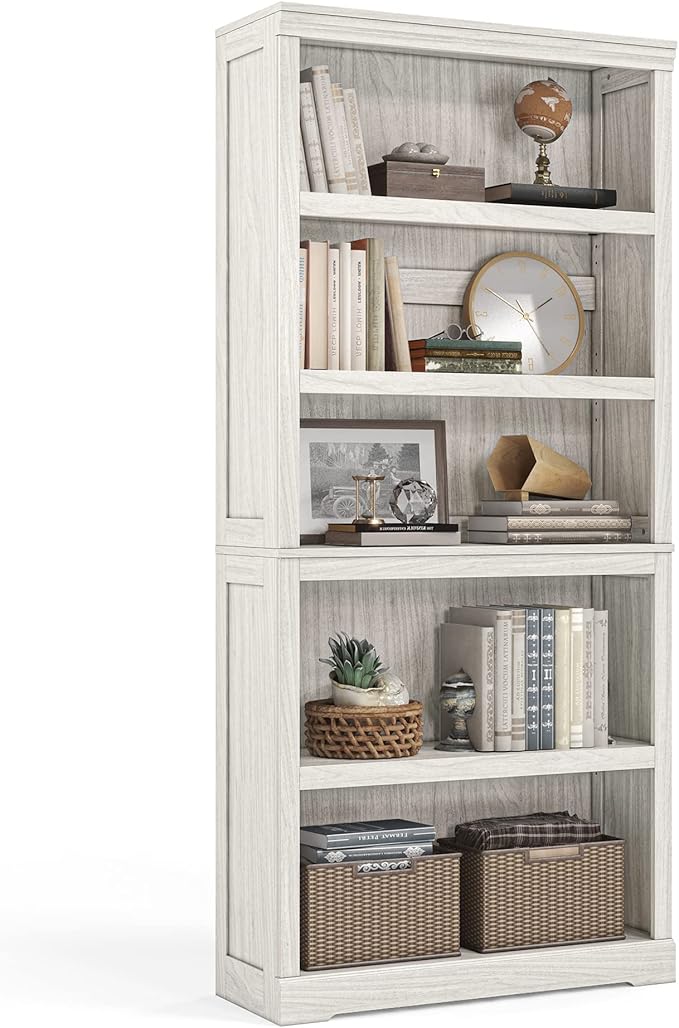 LINSY HOME 5-Shelf Bookcase, Bookshelves Floor Standing Storage Shelves 68 in Tall Bookcase Home Decor Furniture for Home Office, Living Room, Bed Room - White Oak