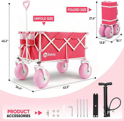 Sekey Heavy Duty Beach Wagon with 9" Big Sand-Proof Wheels – 600lb Capacity, 200L Oversized Foldable Cart | Adjustable Handle & All-Terrain Tires for Sand, Camping, Groceries