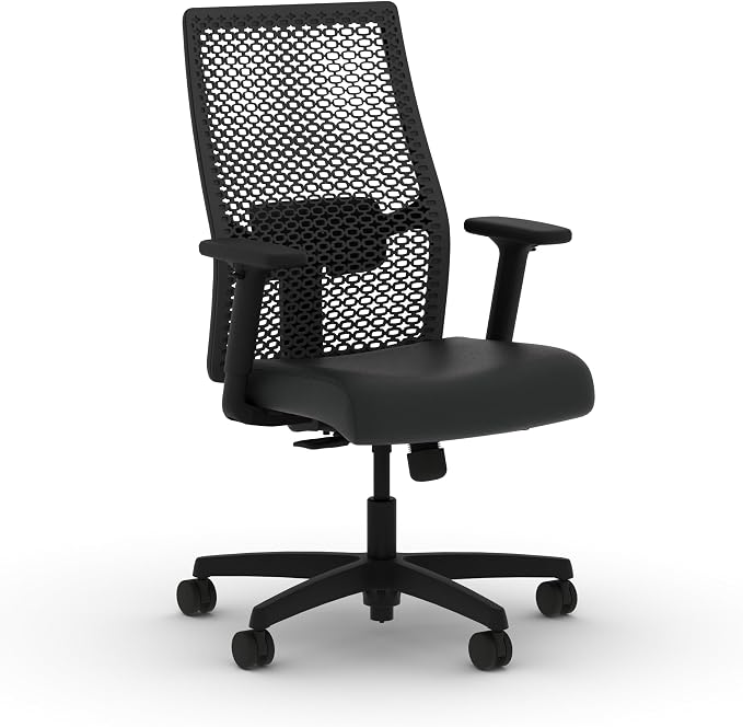 HON Ignition 2.0 ReActiv Ergonomic Office Chair, Mesh Desk Chair with Lumbar Support, Synchro‑Tilt Recline, Height and Width Adjustable Arms, Swivel Wheels, Black Frame, Black