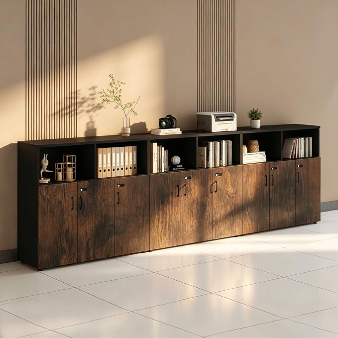 File Cabinet with Password Lock, Wood Lateral Filing Cabinet for Letter/A4 Files, 3 Drawer with Door, Printer Stand with Open Shelves for Home Office