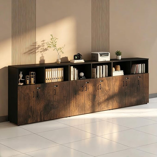 File Cabinet with Password Lock, Wood Lateral Filing Cabinet for Letter/A4 Files, 3 Drawer with Door, Printer Stand with Open Shelves for Home Office