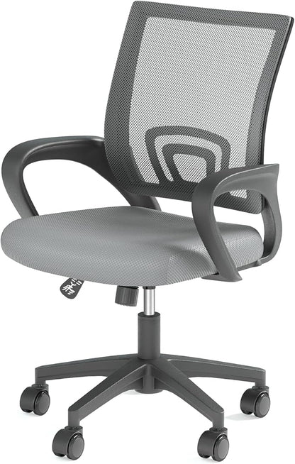 Office Chair, Ergonomic Mid-Back Mesh Desk Chair, Light Gray | Lumbar Support, Adjustable Height, Rolling Wheels, Comfy Armrest, For Work, Study, Gaming