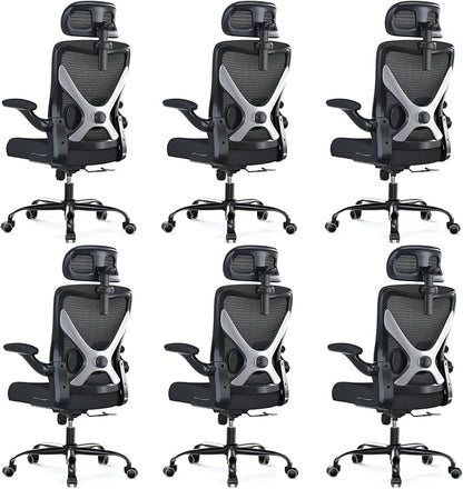 Ergonomic Office Chair - X-Shaped Computer Desk Chair Comfy, Gaming Chair, Office Chair with Lumbar Support, Mesh Office Chairs with Headrests, Desk Chair for Long Hours, Black Silver, Pack of 6