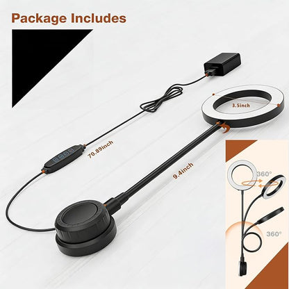 Little Joke Suction Mount Video Monitor Ring Light Bendable Desk Lamp | Selfie Fill Desk Lighting for Office Home, Flexible Gooseneck 7w 3 Modes For Video Conference, Webcam, Meetings, Live Stream