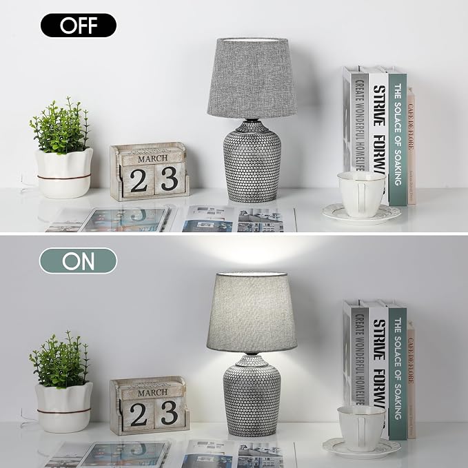 Sucolite 11.8'' Small Table Lamps Set of 2, Bedside Nightstand Lamps for Bedroom Kid’s Room, Cute Desk Lamps with Studded Texture Base for Reading Nursery Living Room Office, Grey