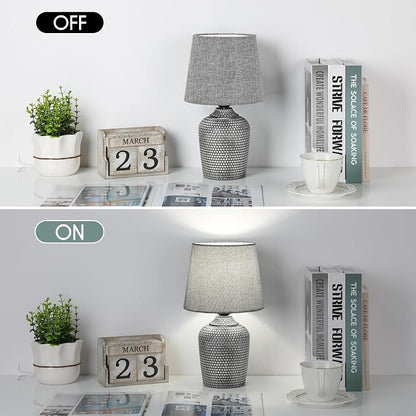 Sucolite 11.8'' Small Table Lamps Set of 2, Bedside Nightstand Lamps for Bedroom Kid’s Room, Cute Desk Lamps with Studded Texture Base for Reading Nursery Living Room Office, Grey