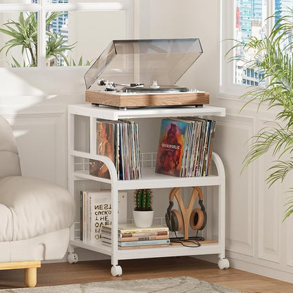 Lerliuo Large Printer Stand with Storage, 23.6"W x 18.9"D x 30.2"H, 5-Adjustable Shelf Heights Mobile 3 Tier Table with Lockable Wheels, Industrial Rolling Printer Cart, White Stands for Home Office