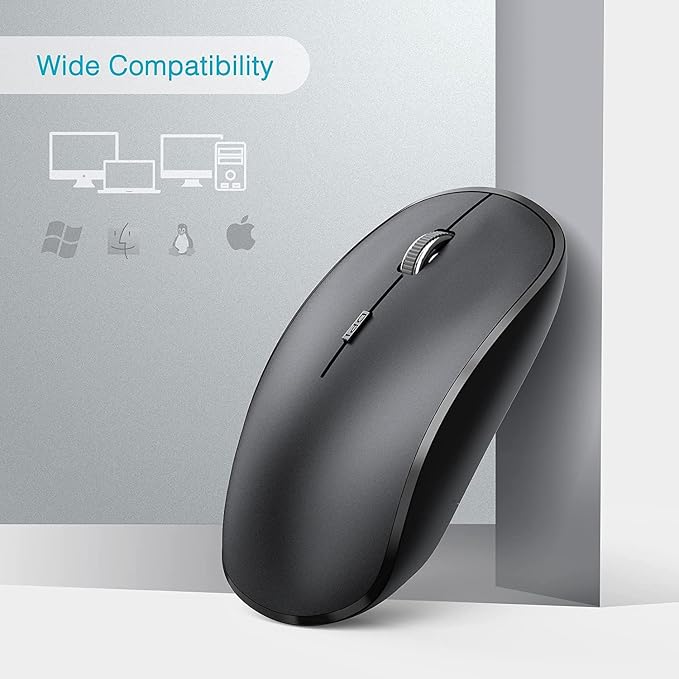 JOYACCESS Rechargeable Wireless Mouse for Laptop, J Silent Portable Cordless Mouse for Laptop with USB Nano Receiver and High Precision 2400 DPI-Black