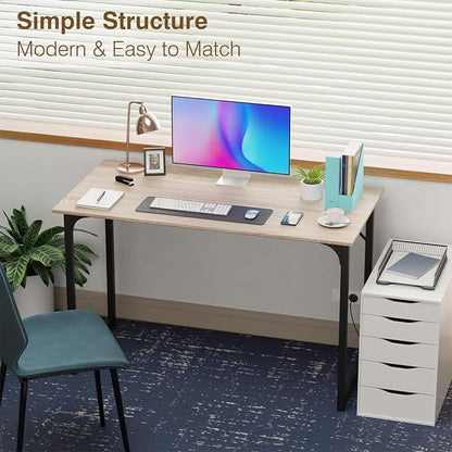 FDW 47 inches Computer Desk/Home Office Desk/Writing Study Table/Modern Simple Style PC Desk with Metal Frame,Nature