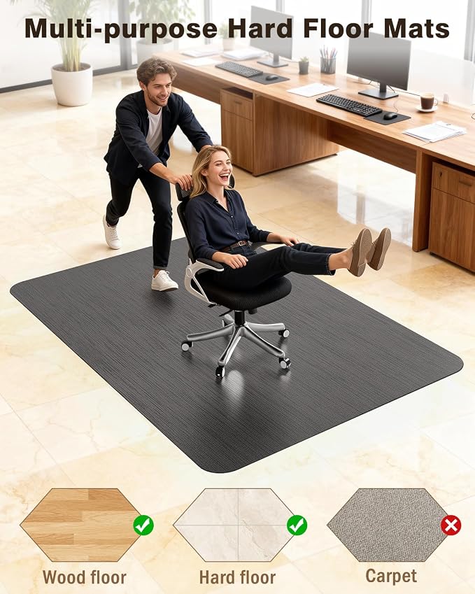Blvornl Ultra Large Office Chair Mat for Hardwood Floor, Rolling Chair Mat for Hard Wood, Large Anti-Slip Hard Floor Protector, Heavy Duty Computer Desk Rug for Office and Home 50"*63" Black