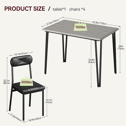 CABIHOME 4-Piece Compact Office Desk and Chair Set, Space Saving Dining Table and Chairs, Multi-Purpose MDF Table Set with Ergonomic Cushioned Chairs, Vintage Brown Waterproof, for Small Apartment/Kit