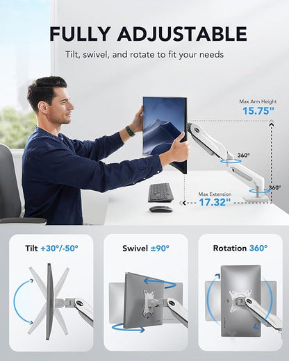 HUANUO Single Monitor Mount, 13 to 32 Inch Gas Spring Monitor Arm, Adjustable Stand, Vesa Mount with Clamp and Grommet Base - Fits 4.4 to 19.8lbs LCD Computer Monitors