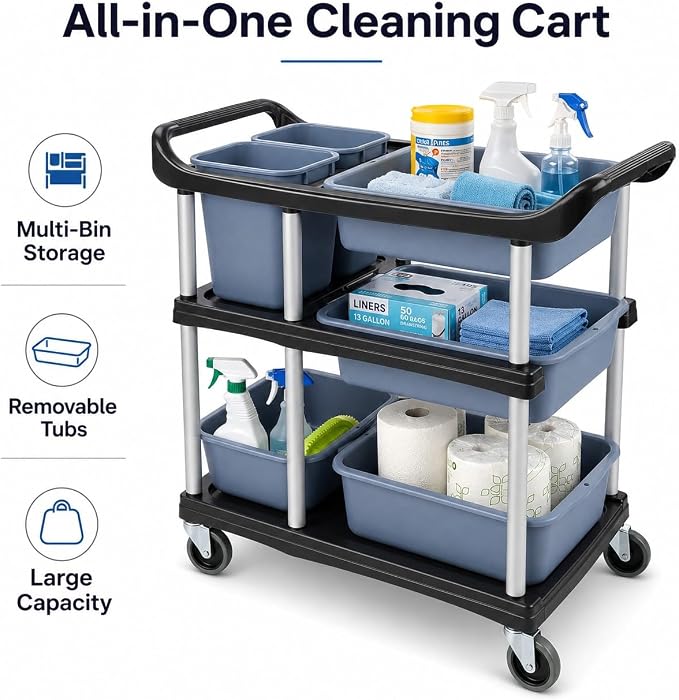 3 Tier Utility Cart Heavy Duty 330lbs Capacity Rolling Service Cart Utility Carts with Wheels Storage Cart Restaurant Supplies Great for Hotel,Kitchen,Laundry Room,Siz:41x18.3x37