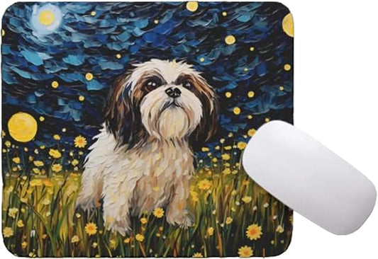 Tubbie Prints Starry Night Shih Tzu Dog Mouse Pad for Computer Laptop Home Office Gaming Working Desk Desktop Accessories Non-Slip Rubber Mouse Pad for Dog Lovers (Shih Tzu)