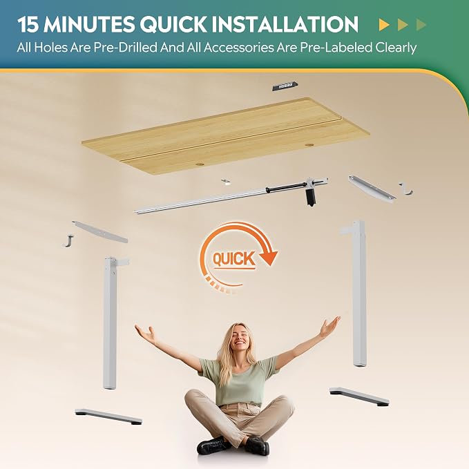 DEVAISE 55 Inch Electric Standing Desk, 3 Adjustable Computer Desk for Home Office, Ergonomic Sit to Stand Desk with LED Touchscreen，Headphone Hook, 3 Memory Preset, with Split Top, Maple