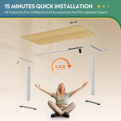 DEVAISE 55 Inch Electric Standing Desk, 3 Adjustable Computer Desk for Home Office, Ergonomic Sit to Stand Desk with LED Touchscreen，Headphone Hook, 3 Memory Preset, with Split Top, Maple