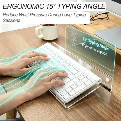 Keyboard Stand for Desk, 17 Inch Clear Ergonomic Keyboard Riser with Anti-Slip Silicone Strips, Sturdy Computer Keyboard Lift for Office Home Gaming Typing