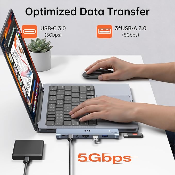 USB C Adapter HDMI Hub for MacBook Pro/Air M5 M4 M3 M2 M1 2025-2018 13" 15" 16", Mac USB C Hub Adapter 7-in-2, MacBook Accessories Dongle with HDMI, Thunderbolt 3, USB C&A Data Ports, 3.5mm Audio