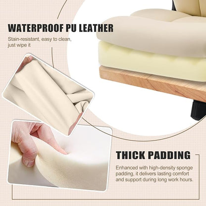 Leather Executive Office Chair - Ergonomic Computer Chair with Flip-up Arms Comfy PU Leather Home Desk Chairs Mid Back Support Adjustable Height Tilt Lock Swivel Rolling Wheels, Beige