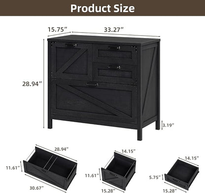 Vabches Wood Lateral File Cabinet with 4-Drawer for Hanging Files Letter/A4/Legal Size, Large Farmhouse Filing Cabinets for Home Office, Printer Stand with Office Cabinet, Office Furniture, Black