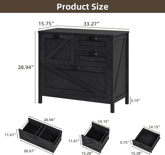 Vabches Wood Lateral File Cabinet with 4-Drawer for Hanging Files Letter/A4/Legal Size, Large Farmhouse Filing Cabinets for Home Office, Printer Stand with Office Cabinet, Office Furniture, Black