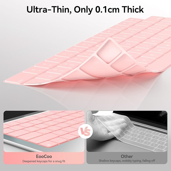 EooCoo Premium Keyboard Cover Skin Protector, Laptop Accessories Compatible with 2026 2025 2024 2023 2022 2021 M5-M1 Pro/Max MacBook Pro 14/16, M5-M2 MacBook Air 13/15, 2026 MacBook Neo 13, Pink
