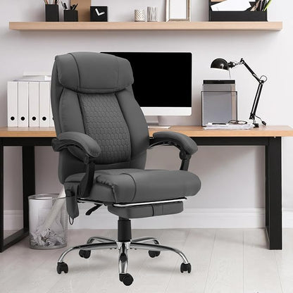 HOMREST Four-Points-Massage Executive Office Chair with Footrest,Reclining Massage Office Chair with Heated,Ergonomic Chair for Home Office Gray